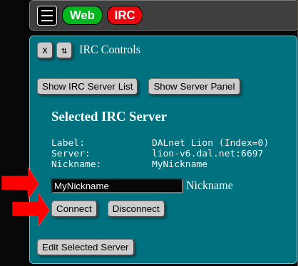 IRC Controls panel