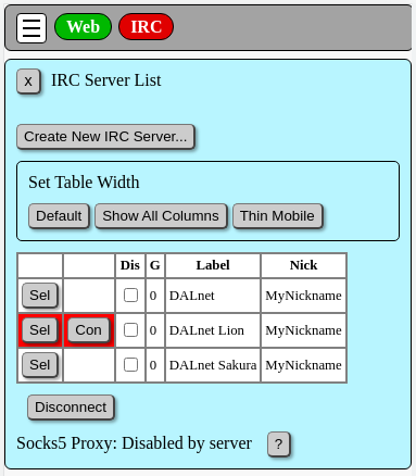 Server List Mobile Width